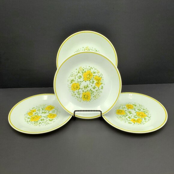 Corelle April Luncheon Salad Plates Corning Plates with Yellow Flowers and Band - Picture 1 of 5